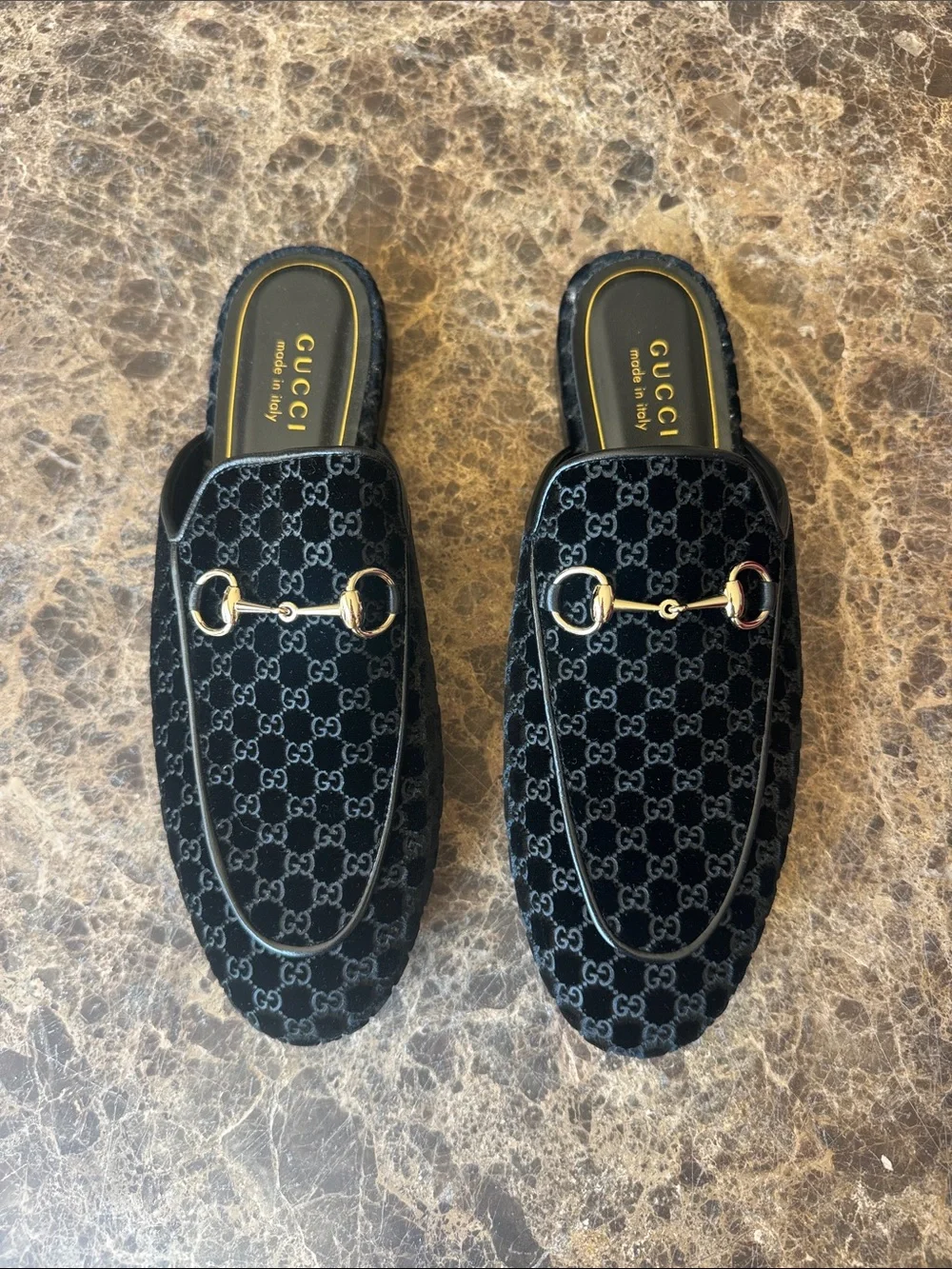 Gucci princetown slide black logo mocassin loafers flats sz 39